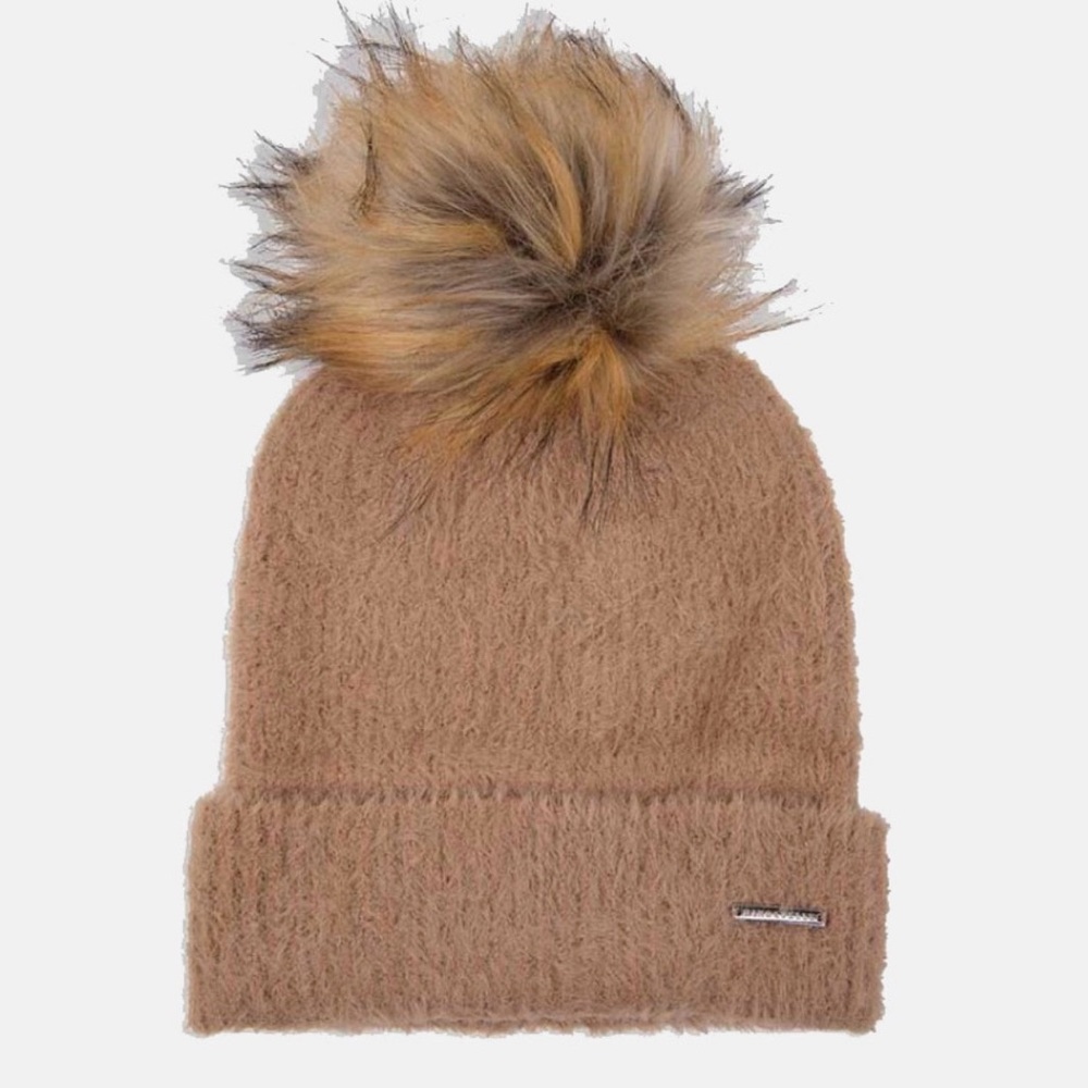 Cozy Tan Knit Pom-Pom Beanie
